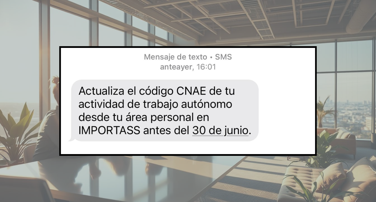 Sms recibido para cambiar el CNAE de empresarias y autónomas